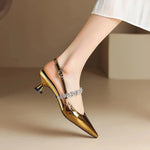 Pointed Rhinestone-Strap Pumps