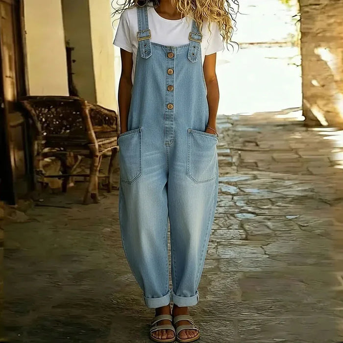 Denim-Look Soft Cotton Overalls