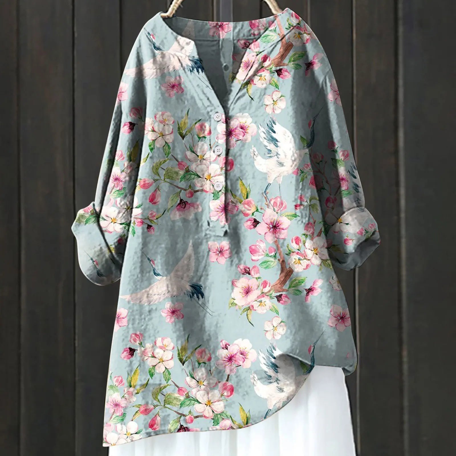 Susannah | Flowy Vintage Floral Blouse Sky Blue, studio photo