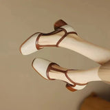 Perforated Leather Heeled T-Bar Shoes