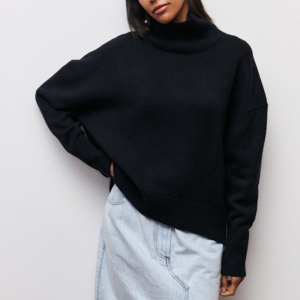 Sky Blue Turtleneck Jumper Black, photo studio