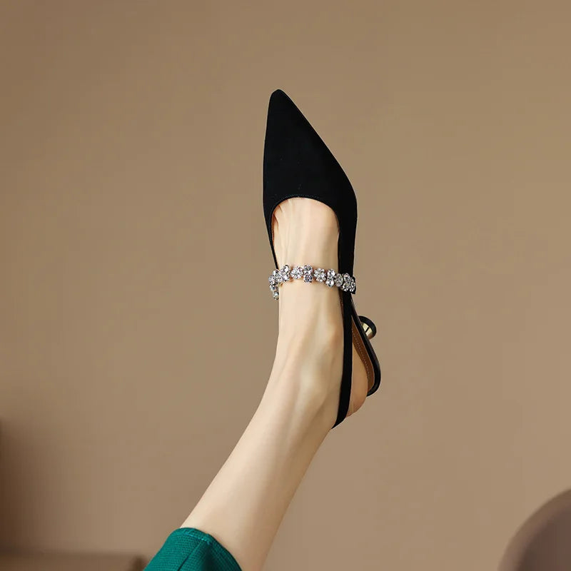 Pointed Rhinestone-Strap Pumps