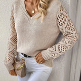 Openwork Sleeve V-Neck Jumper
