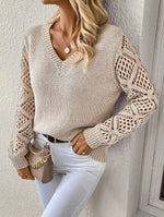 Openwork Sleeve V-Neck Jumper