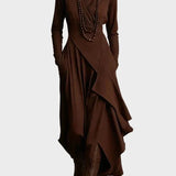 Tessie | Asymmetric Knit Turtleneck Maxi Dress