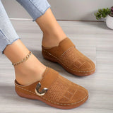 Caprielle | Backless Wedge Clogs with a Perforated Upper
