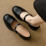 Brown Low-Heel Leather Mary Janes