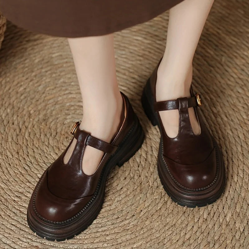 Vintage Lug-Sole Leather T-Bar Shoes