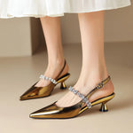 Pointed Rhinestone-Strap Pumps