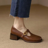 Vintage Square-Toe Leather T-Bar Shoes