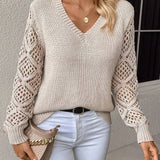 Openwork Sleeve V-Neck Jumper