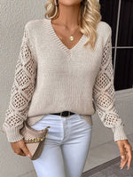 Openwork Sleeve V-Neck Jumper