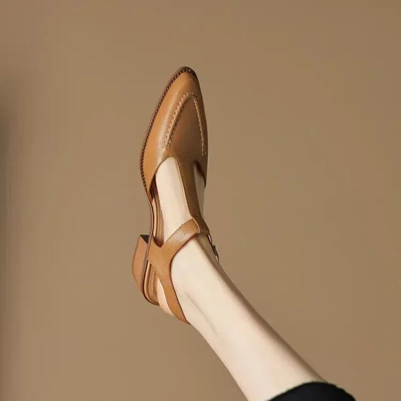 Two-Tone Buckle Leather Mary Janes