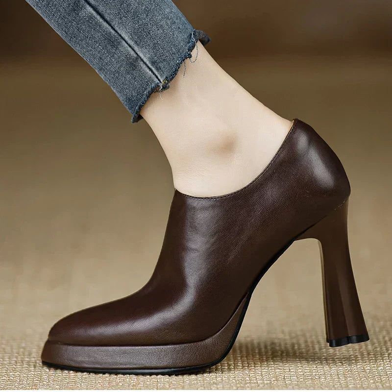 Low Leather Heeled Ankle Boots