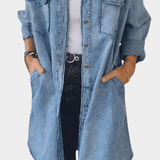 Buttoned Long-Sleeve Denim Shirt Dress