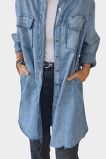 Buttoned Long-Sleeve Denim Shirt Dress