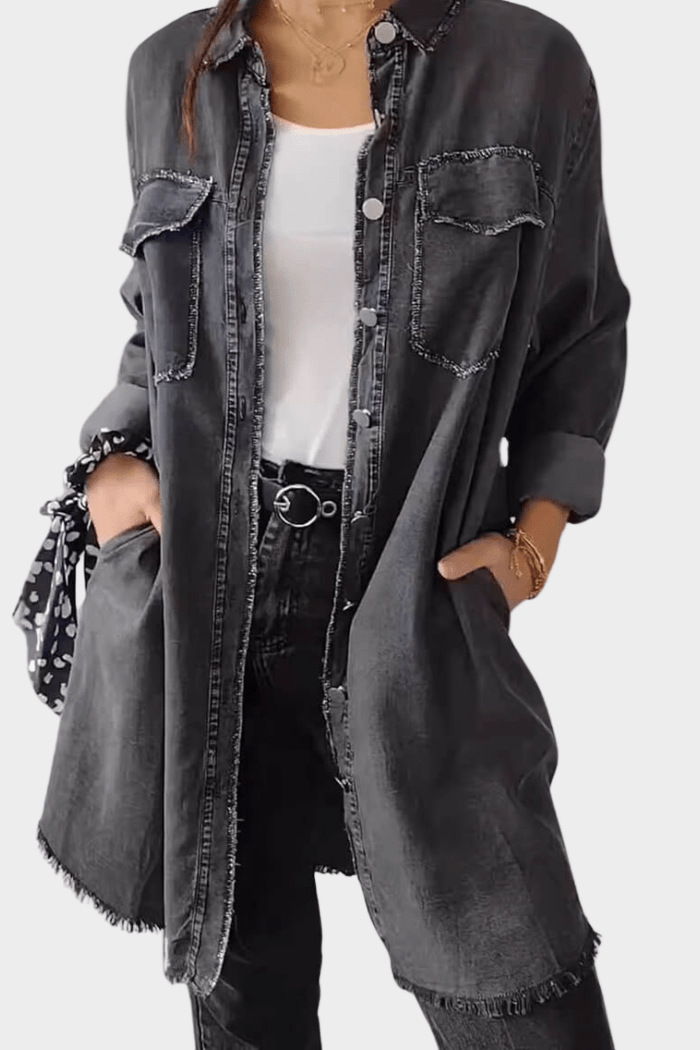 Buttoned Long-Sleeve Denim Shirt Dress