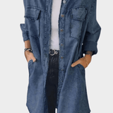 Buttoned Long-Sleeve Denim Shirt Dress