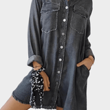 Buttoned Long-Sleeve Denim Shirt Dress