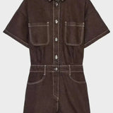 Buttoned Denim Short Overalls