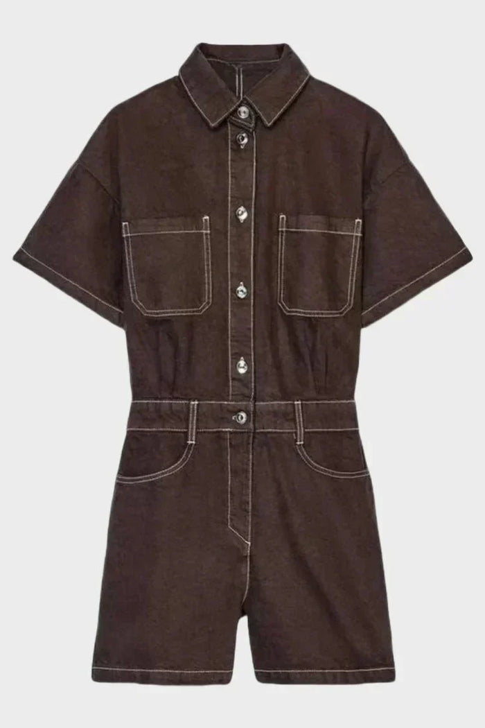 Buttoned Denim Short Overalls