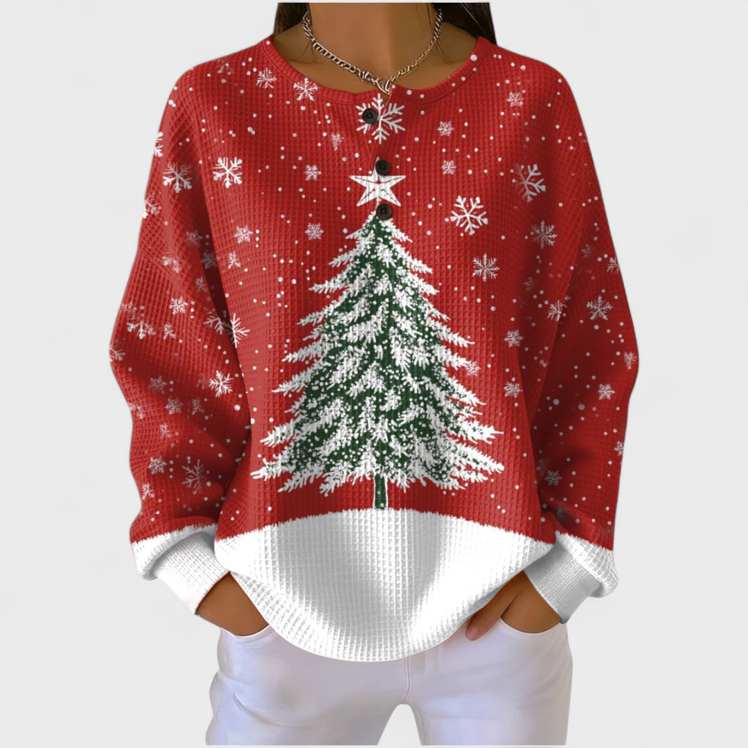 Red Christmas Tree Waffle Jumper Red, studio photo