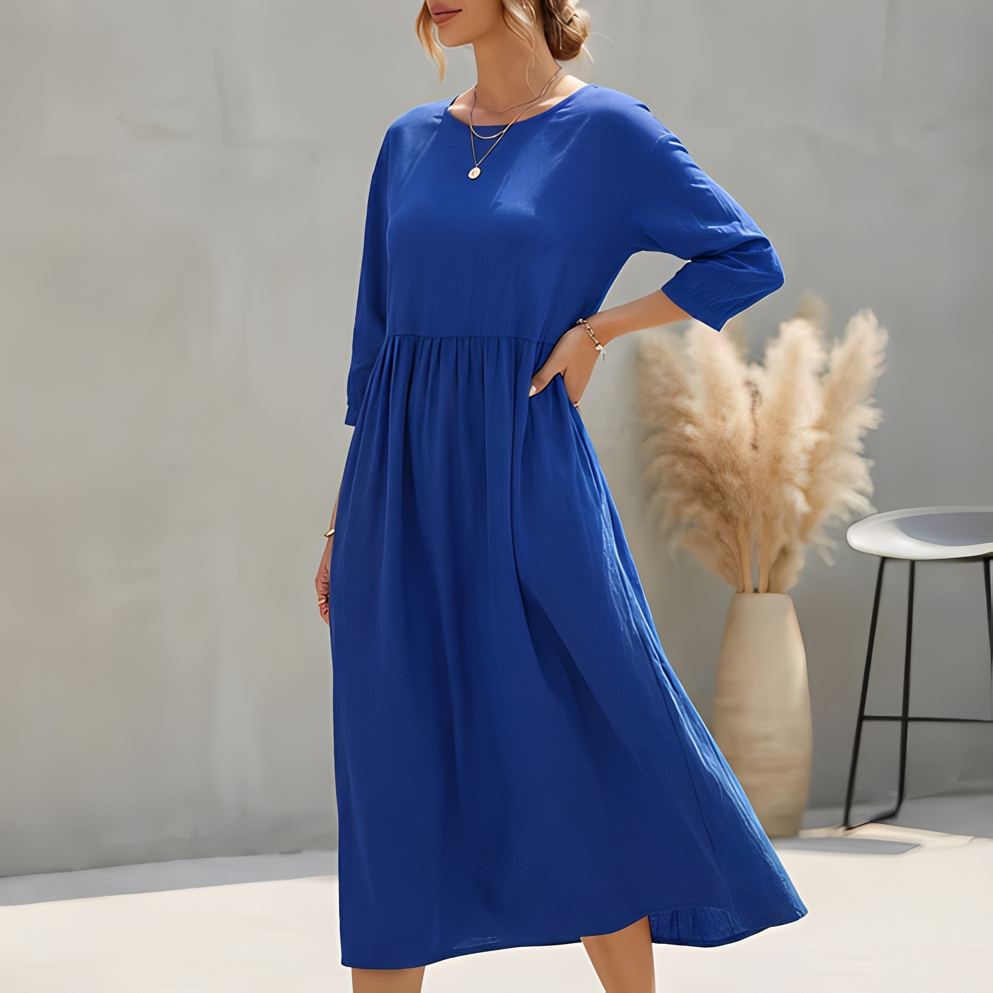 Marietta | Flowy Summer Midi Dress Blue, studio photo