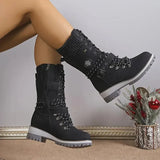 Yvonne | Laced Mid-Calf Winter Boots with a Knit Cuff