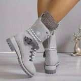 Yvonne | Laced Mid-Calf Winter Boots with a Knit Cuff