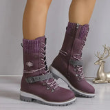Yvonne | Laced Mid-Calf Winter Boots with a Knit Cuff