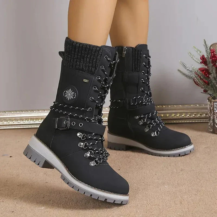 Yvonne | Laced Mid-Calf Winter Boots with a Knit Cuff