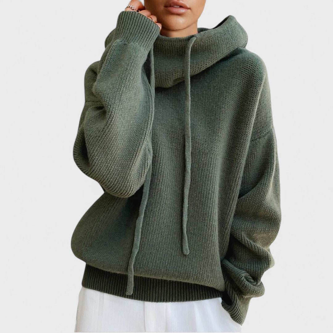 Drawstring Funnel-Neck Jumper Green, studio photo