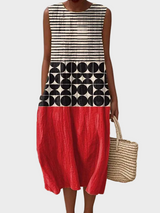 Rachel | Sleeveless Midi Dress with a Striped and Geometric Top