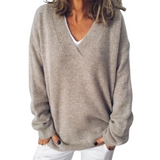 Taupe Oversized V-Neck Jumper