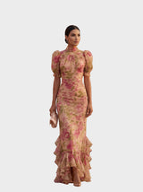 Odile | High-Neck Floral Maxi Dress with Puff Sleeves