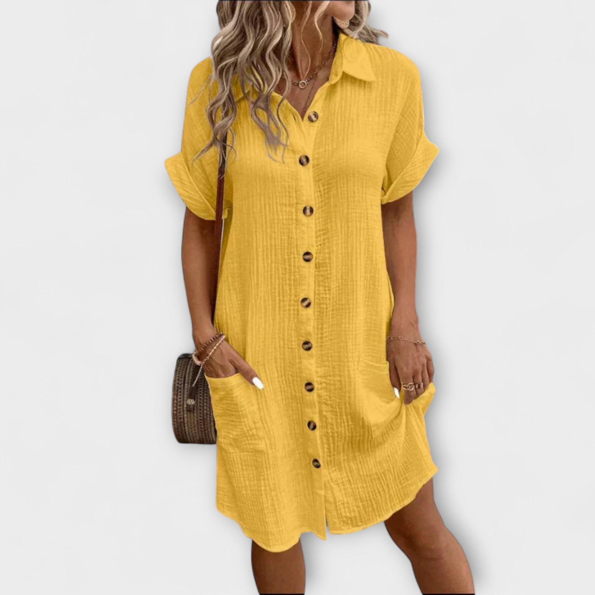 Janey | Classic Everyday Polo Dress Yellow, photo studio