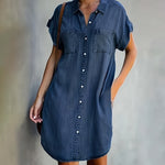 Short-Sleeve Denim Shirt Dress
