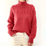 Brown Cable Knit High-Neck Jumper