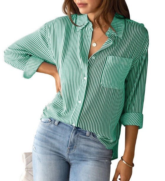 Paloma | Dressy Striped Blouse Emerald Green, studio photo