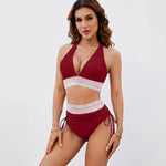 Elegant Bikini Set in Sage with Striped Waist