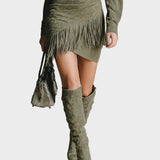 Green Viscose V-Neck Short Dress