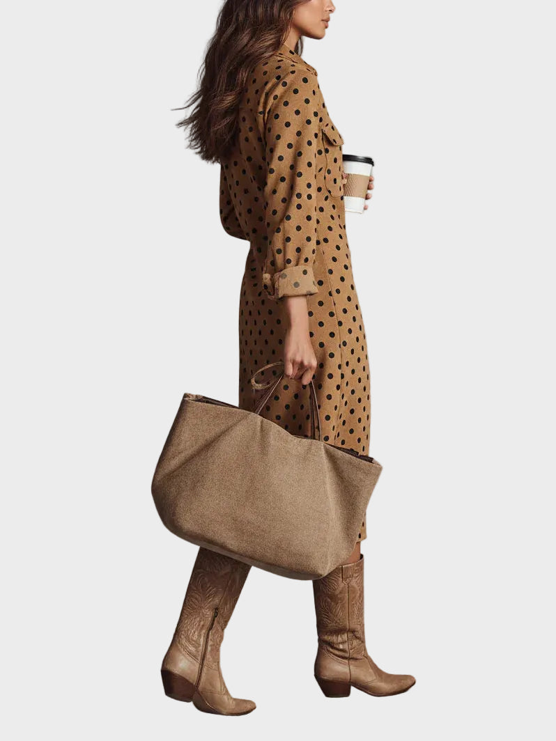 Vegan Leather Polka Dot Midi Dress