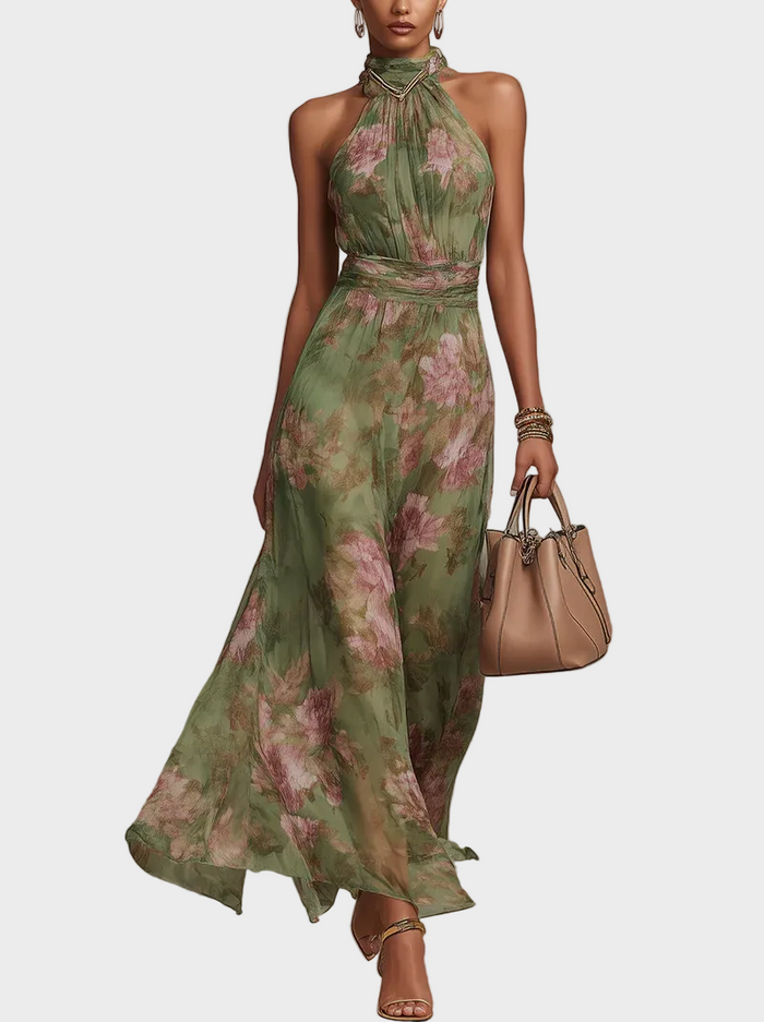 Livia | Elegant Floral Open-Back Maxi Dress
