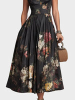 Elsa | Pleated Floral Print Midi Dress