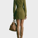 Brown Suede Short Dress with High Neck and Zip
