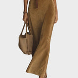Suede Maxi Dress with Single Closure and Collar