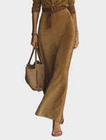 Suede Maxi Dress with Single Closure and Collar