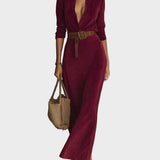 Suede Maxi Dress with Single Closure and Collar