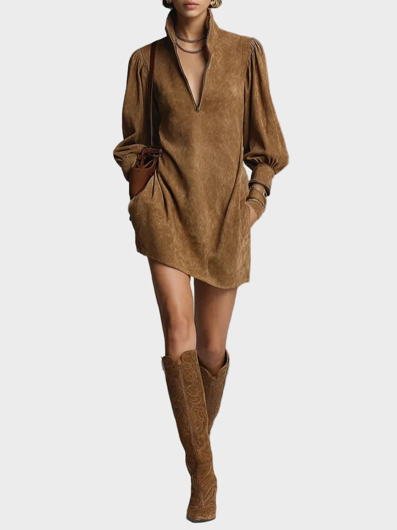 Short Turtleneck Dress Brown, photo studio