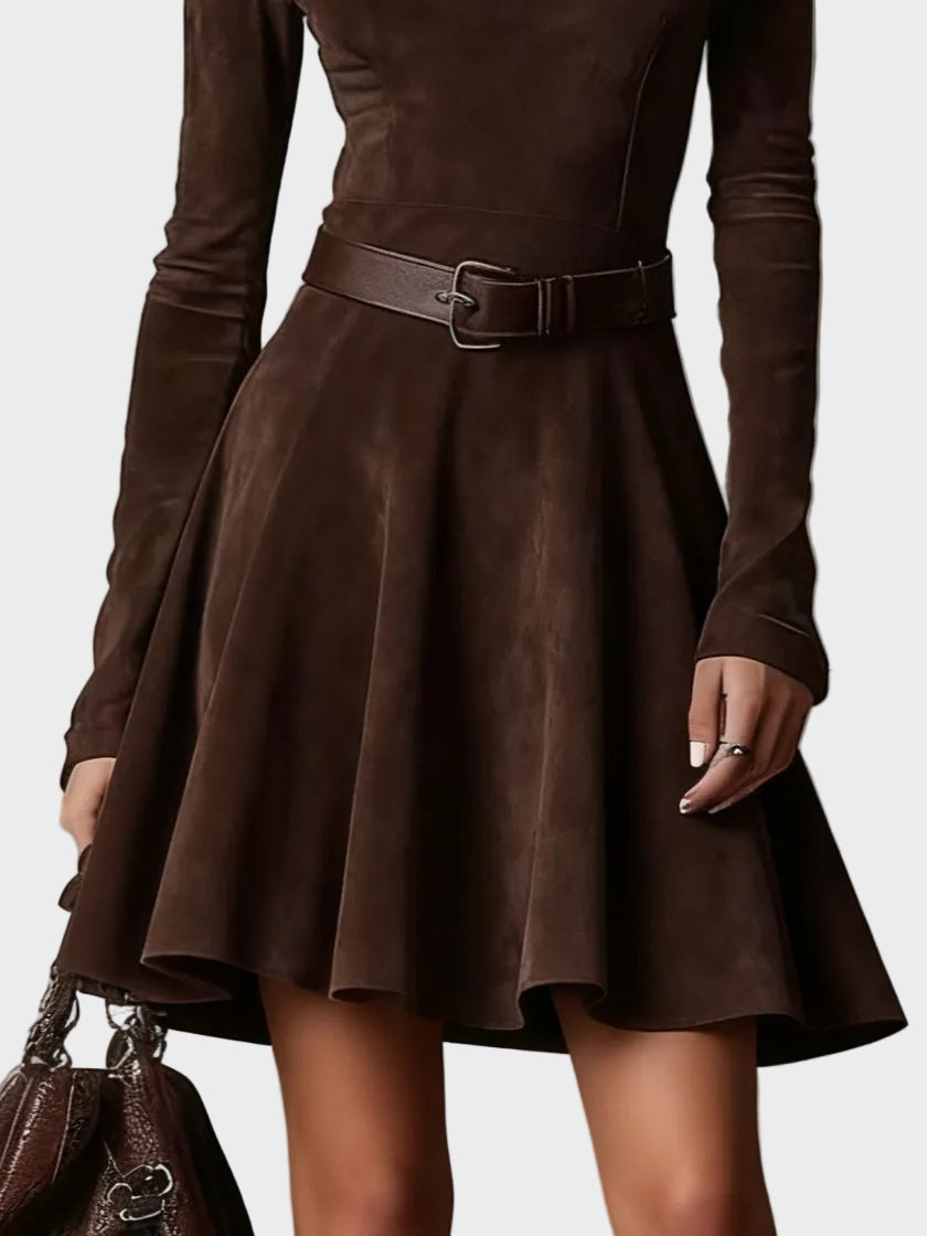 Dark Brown Suede Vintage Turtleneck Dress